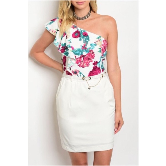 Dresses & Skirts - *CLEARANCE* One Shoulder Floral Ruffle Mini Dress